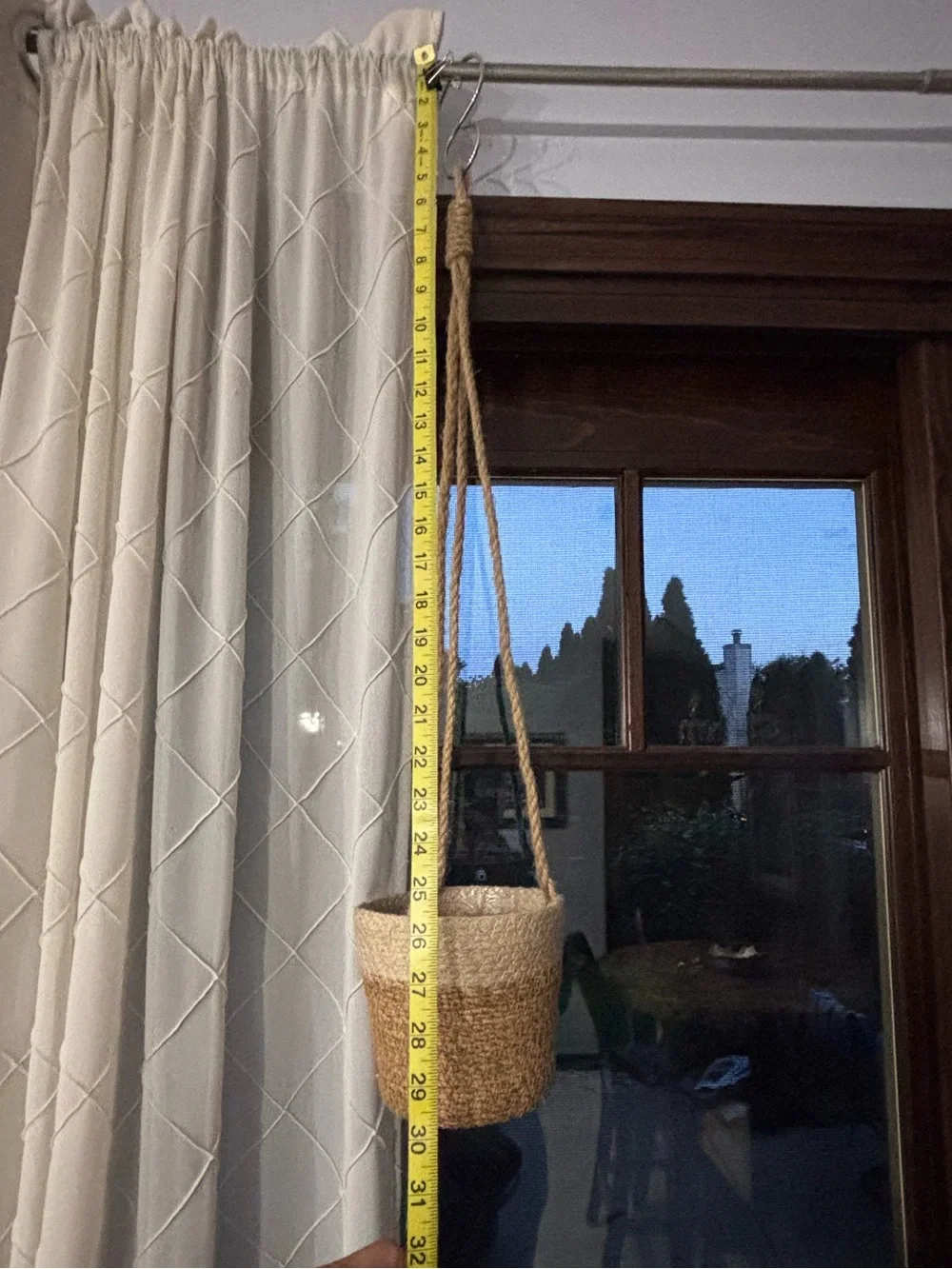Two-Tone Woven 3-Rope Hanging Planter Natural Cream Jute Plastic lining 4” Home